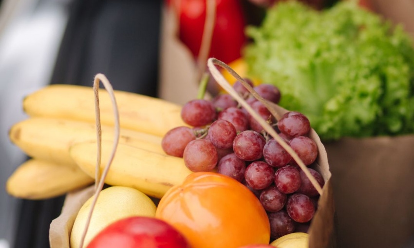 Image shows a variety of different fruit and vegetables.